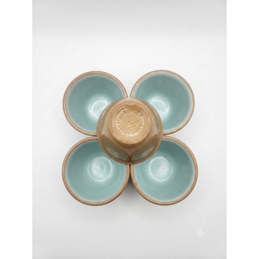 TS&T Chateau Buffet Vintage MCM Brown Turquoise Ramekin Custard Cup Set of 5 USA - Picture 3 of 4